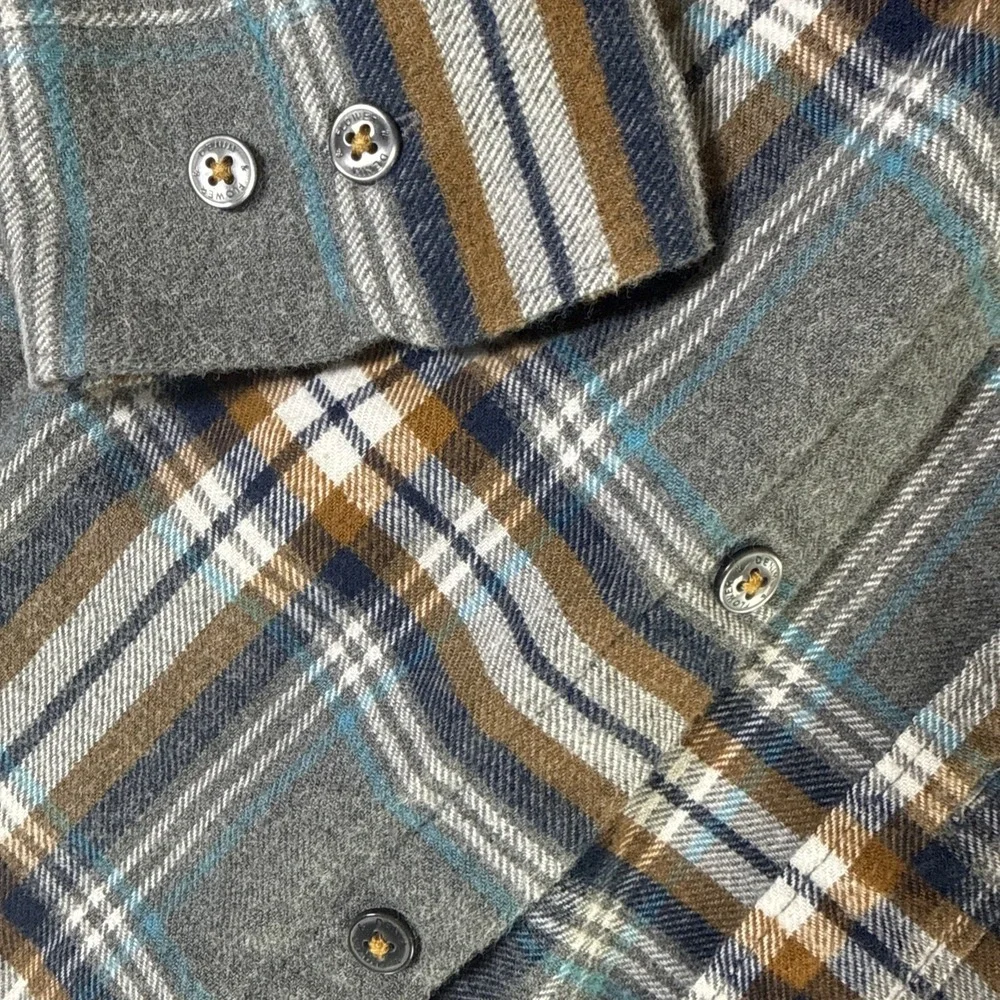 Denim & Flower Shirt Men's Small Flannel Button Down Plaid Gray Blue Brown